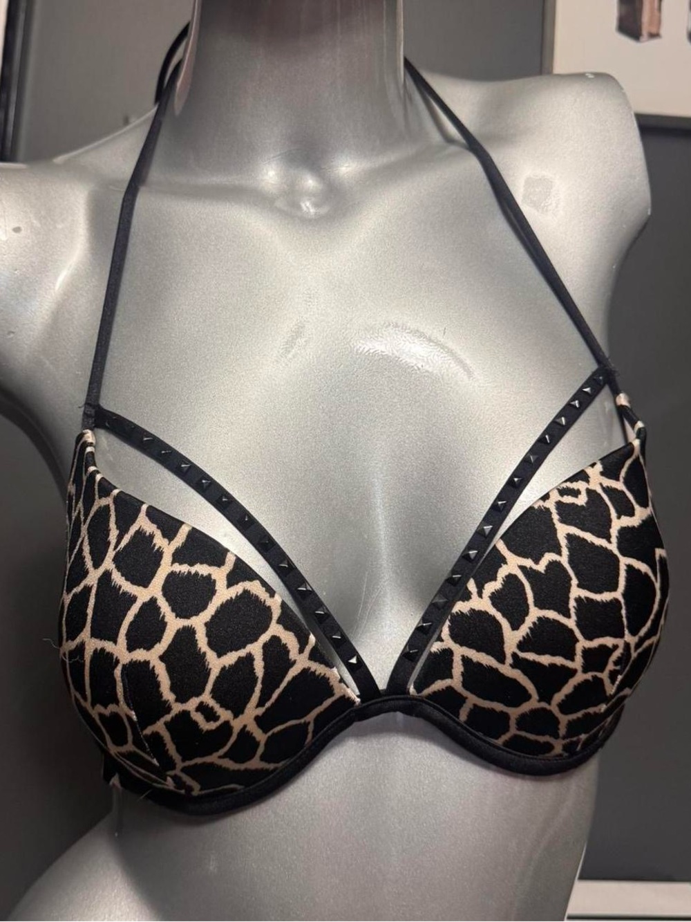 Victoria’s Secret Miraculous Bombshell Bikini Top Animal Print- adds 2 cup sizes